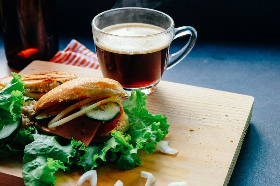 Grilled chicken panini press sandwich with melted cheese